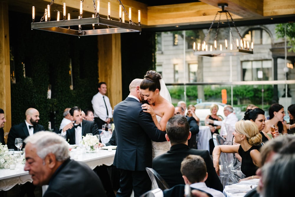 A bride and groom dance at a wedding held at Ristorante Beatrice.