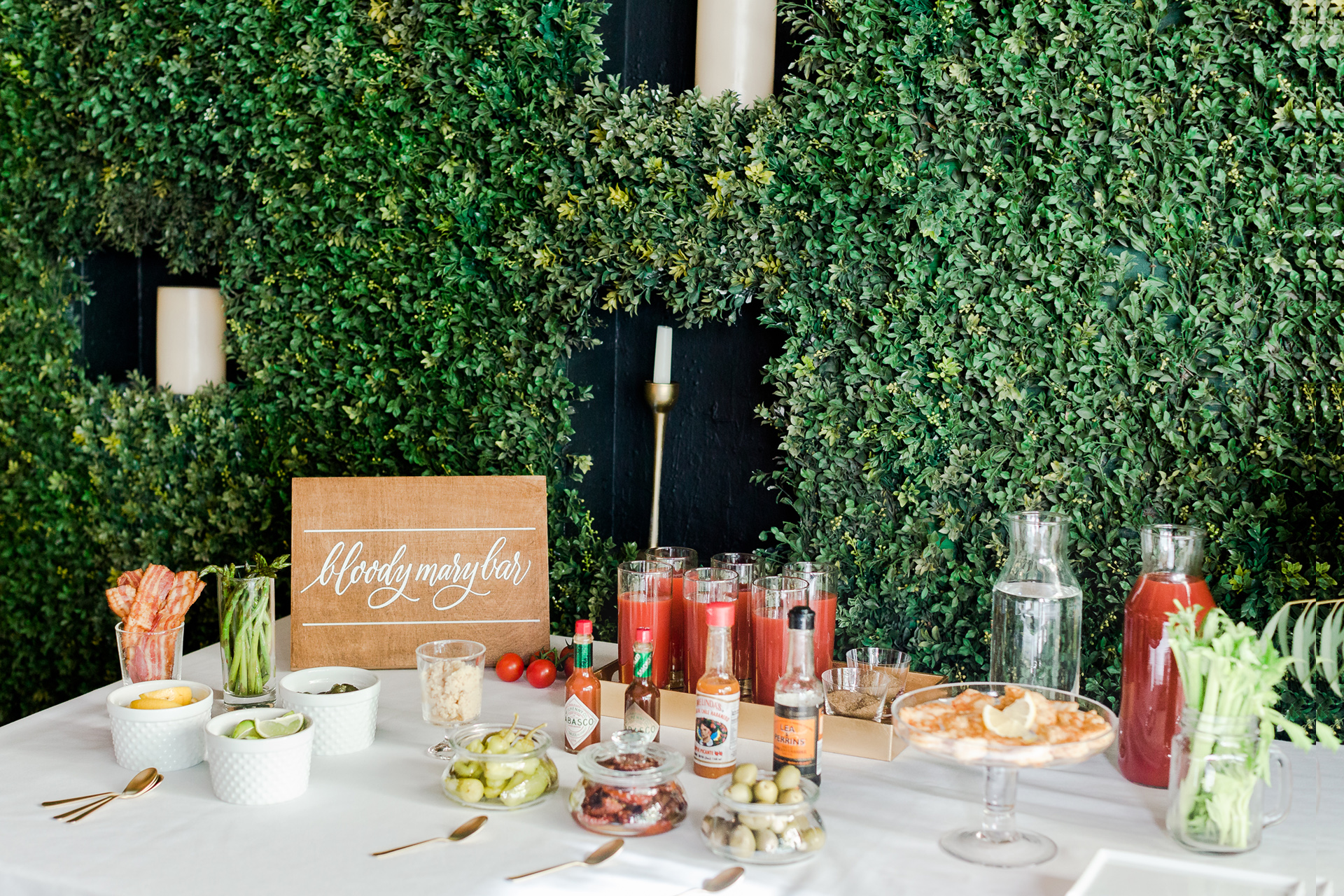 A bloody Mary bar at an event hosted by Ristorante Beatrice.